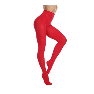 Image of Frola Tights for Women 80 Denier Semi Opaque Solid Color Footed Pantyhose Ladies Tights(S M,Red)