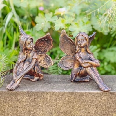 Image of Garden Mile Set Of 2 Fairy Ornaments Outdoor Heavy Duty Resin Angel Ornament Indoors Or Outdoors Figurines Perfect Home Decorations Patios Lawn Gardens
