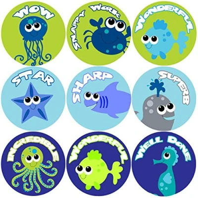 Image of 144 Deep Blue Sea Praise Words 30mm School Reward Stickers for Teacher, Parent