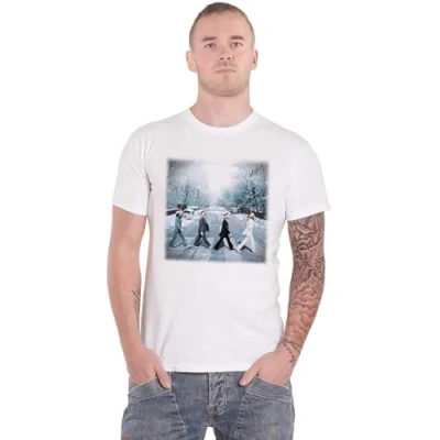 Image of The Beatles T Shirt Abbey Christmas Band Logo Official White M