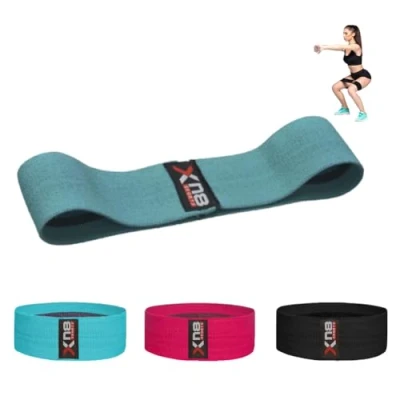 Image of XN8 Fabric Resistance Bands Exercise Loops Booty Non Slip Workout Band Set for Hips Glutes Legs Butt Fitness Yoga Pilates (Blue, S)