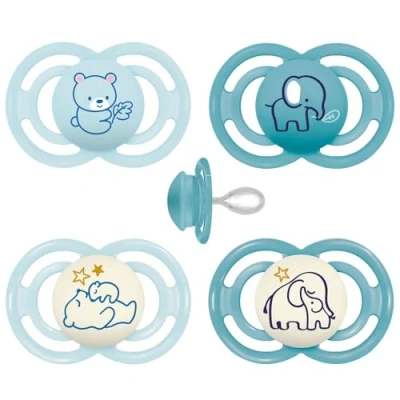 Image of MAM Perfect Day &amp; Night Dummy 16+ M (Pack of 4), Includes Transport and Sterilisation Box, Baby from 16 Months, SkinSoft Silicone Teat, Pack 4