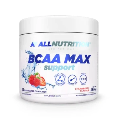 Image of ALLNUTRITION BCAA Max Support Branched Amino Acids Instant Powder Food Supplement with L Glutamine &amp; Taurine Supports Post Workout Recovery 250g Strawberry