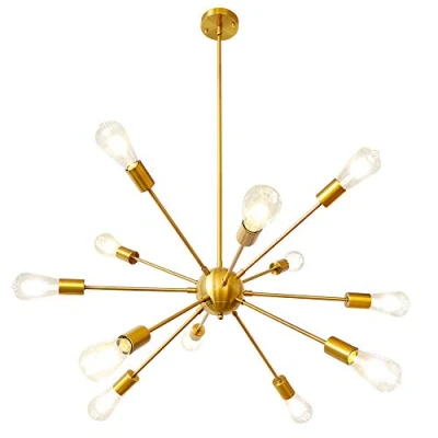 Image of LynPon Sputnik Chandelier Gold Modern Brass Pendant Ceiling Light 12 Lights Industrial Lighting Fitting for Kitchen Dining Living Room Bedroom