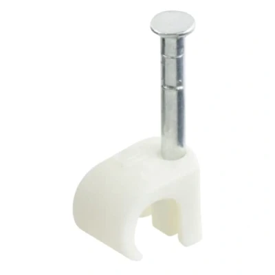 Image of GTSE Round White Cable Clips, for Cables 7 10 mm, Box of 100, Skirting Wire Nail Tacks Ethernet, Electrical Cables, Walls