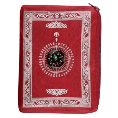 Image of 2 UR DOOR Travel Friendly Foldable Portable Waterproof Pocket Prayer Mat with Compass Polyester Washable Janamaz, 100 x 60 cm, Ideal Rug Gift for Muslims (Red)