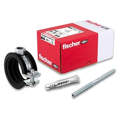 Image of fischer Pipe Clamp Set FGRS 25 30 gvz, with Pieces: 10 Pieces Joint Clamps 30, Pack of Hanger Bolts STST8x80, Universal Dowels UX10x60, Item No. 547058,