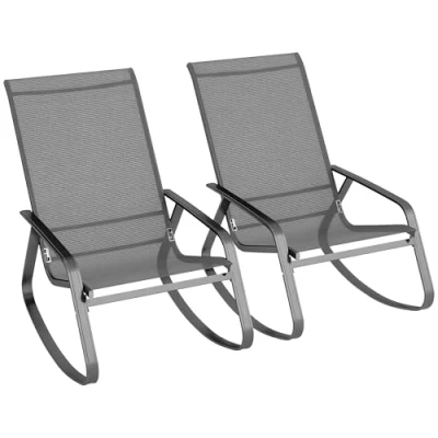 Image of Outsunny Garden Rocking Chairs Set of 2, Ergonomic Outdoor with Armrests, High Backrest, Steel Frame Relaxing Rocker Armchair Seats for Patio, Balcony, Porch, Grey