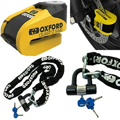 Image of Oxford Quartz XA10 Yellow Disc Lock 10mm + HD Chain 1.5 metre OF159 Black (Black Yellow)