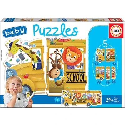 Image of Educa Schoolbus, 5 Progressive Puzzles for Babies. +24 Months. Ref. 17575, Cranberry