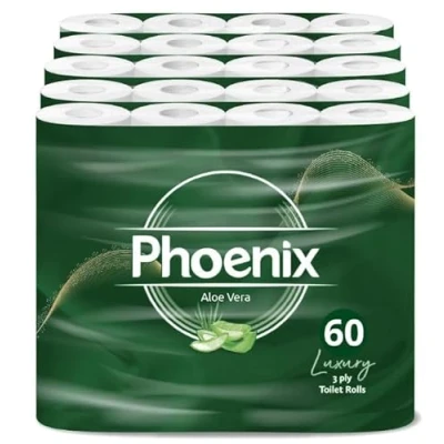 Image of Phoenix Soft Aloe Vera Fragranced Luxury Toilet Rolls Bulk Buy Quilted White 3 Ply Paper (60 Pack)