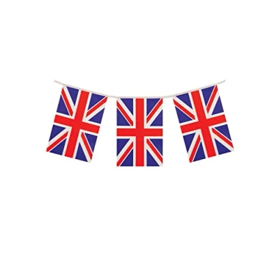 Image of Henbrandt Union Jack Rectangular Party Bunting 4m Celebration Great Britain British Decorations with 11 Flags Royal Theme Garland Pub BBQ Decoration