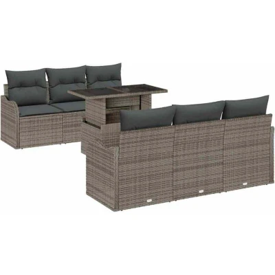 Image of vidaXL 7 Piece Garden Sofa Set with Cushions Grey Poly Rattan