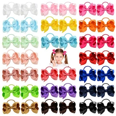 Image of 40pcs 3 Inches Baby Girls Hair Bows Ties Elastic Headband Ponytail Holder Band Accessories for Kids Toddlers