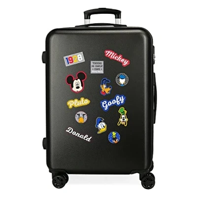 Image of Disney Have a good day Mickey Black Medium Suitcase 48 x 68 26 cm Rigid ABS Combination Lock 70 Litre 3.7 kg 4 Double Wheels