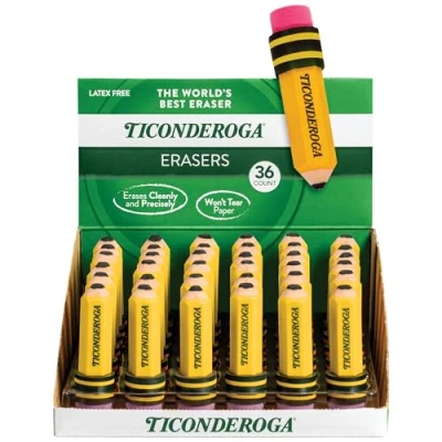 Image of Ticonderoga Erasers, Pencil Shaped, Yellow, 36 Pack (38936)