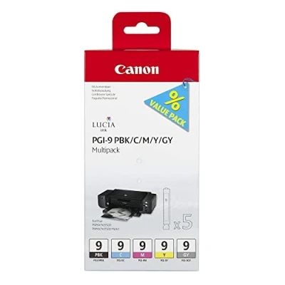 Image of Canon PGI 9P BKCMYGY 1034B013 1 x grey,1 Yellow,1 Cyan,1 Magenta,1 Photo Black Multipack Ink tank For PIXMA iX7000,MX7600,Pro9500,Pro9500 Mark II