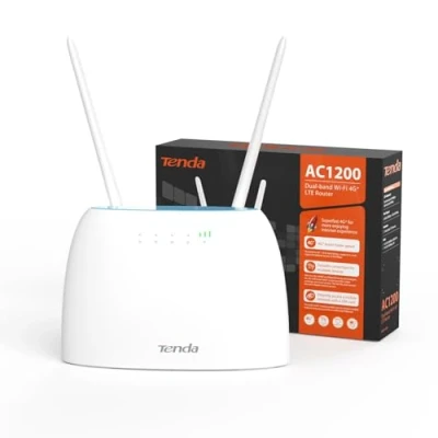 Image of Tenda 4G09 Router AC1200 4G+Cat6 Mobile Wi Fi Dual Band, 4G/3G Network SIM Slot Unlocked, No Configuration required, Up to 64 Devices Connectivity, 2 Gigabit Ports, UK Plug,White
