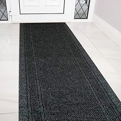 Image of eXtreme Carpet Runner for Hallways, Kitchen, &amp; Living Room Sturdy, Washable, Lightweight Custom Length Narrow Rug Non Slip Rubber Backed 66cm Wide x 213cm Long Aztec Anthracite