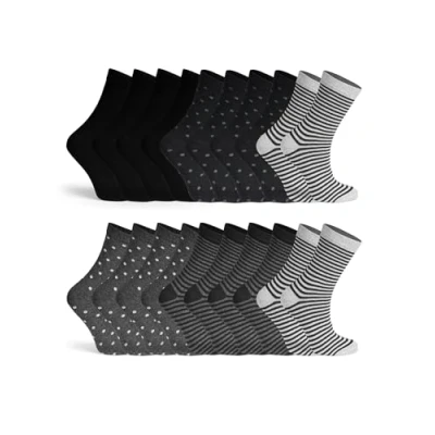 Image of Basic Treasure 10 Pairs of Cute Women&#039;s Socks with Stripes and Dots, Cotton, Colourful Socks, Striped Polka Dot Curled, Comfortable Everyday Black Mix, 39 42