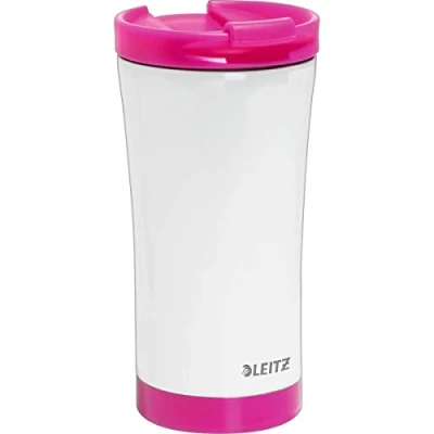 Image of Leitz WOW Travel Mug, Stainless Steel, Thermal Insulation for Hot and Cold Beverages, Reusable Pink