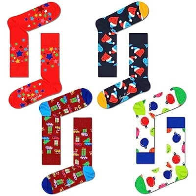 Image of Mens and Women&#039;s 4 Pair Happy Socks Holiday Vibes Gift Boxed Multi 7.5 11.5 Unisex