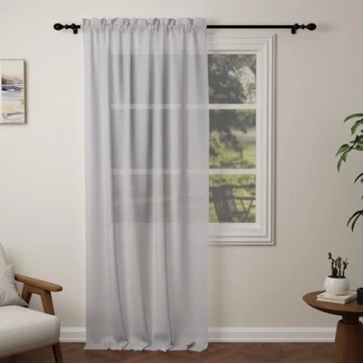 Image of Pacok Darkgray Voile Curtains, 108 Drop Net Curtain for Windows, Rod Pocket Sheer Panel Curtains Living Room Kitcken Bedroom W56xL108 Inch(Darkgray, 142 x 274cm)