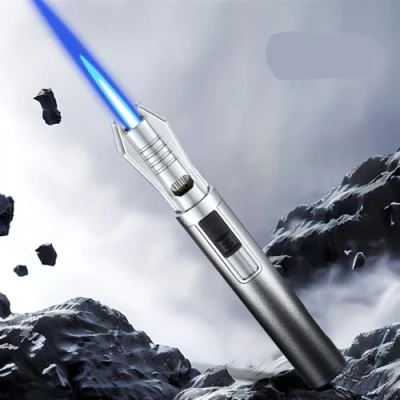 Image of Lightsaber Lighter, Windproof Torch Metal Blue Flame Candle Refillable Butane (Adjustable Red and Flame) (Blue)(B)