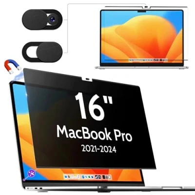 Image of Magnetic Privacy Filter for MacBook Pro 16 Inch (2021 2024, M4, M3, M2, M1 Pro/Max), Removable Anti Spy Screen Protector/Blue Light Film Mac 16.2&quot;