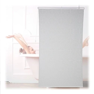 Image of Relaxdays Shower Roller Blind, Semi Transparent Pattern, Bath Curtain, Ceiling Mount, Water Repellent, 140x240cm, White