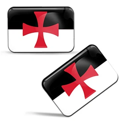 Image of Biomar Labs® 2 x 3D Domed Silicone Stickers Decals Kinghts Templar Flag Battle Red Cross Crusades Banner Emblem Car Motorcycle Helmet F 75