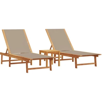 Image of vidaXL Sun Loungers 2 pcs with Table Taupe Solid Wood Acacia and Textilene