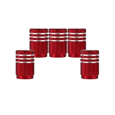 Image of SENZEAL 5x Silver Around Car Valve Caps Aluminum Motorbike Wheel Dust Red