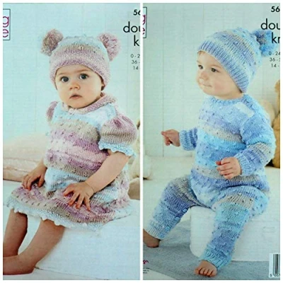 Image of King Cole 5631 Knitting Pattern Babies Dress Hat and All in One Beaches DK