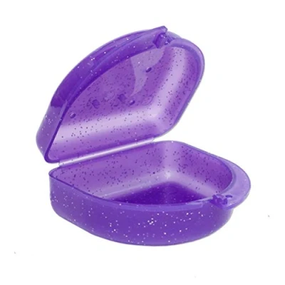 Image of Glitter Gum Shield Case Mouthguard Box for Ortho Retainers, Sports Dental Appliances, Dentures, Gumshield &amp; More (Glitter Purple)