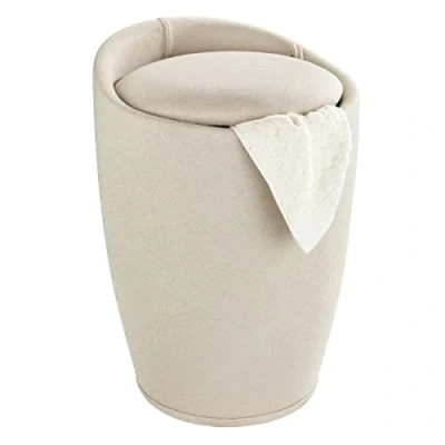 Image of WENKO Bathroom stool Candy with linen look in beige, Polyester, 36 x 50.5 cm