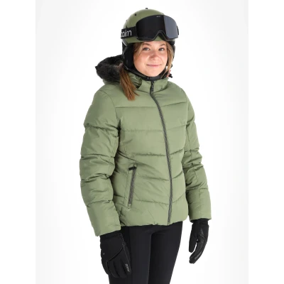Image of Dare 2b Women&#039;s Water repellent Glamourize V Baffled Ski Jacket Olivine Green, Size: 16