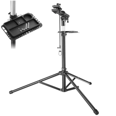 Image of TecTake® Bike Repair Stand, Up To 50kg Suitable for E bikes, Stable Assembly Folding and Height Adjustable, 360 Rotation including Magnetic Tray 130x120x180 cm