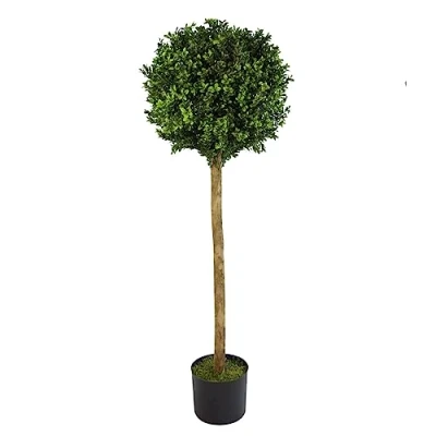 Image of Leaf Design UK Artificial Realistic Bay Laurel Topiary Ball Tree, Boxwood, 120cm