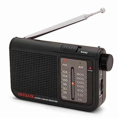 Image of Aiwa RS 55/BK Pocket AM/FM Radio with High Definition Aufdio, Heasphone Input, Include Metal Stereo Earphones. Black