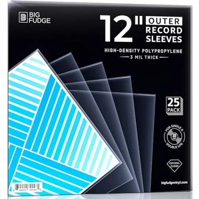 Image of Big Fudge Vinyl Record Outer Sleeves 25x Crystal Clear LP Album Covers in High Density Polypropylene Transparent Protective Cover for 12&quot; Records 3 mil Thick