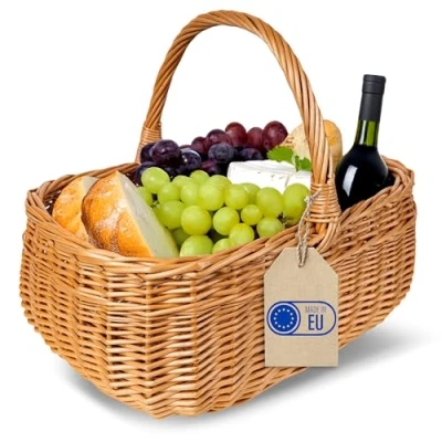 Image of Creative Home Wicker Shopping Basket 36 x 26 31 cm (+/ 2 cm) Large with Handle Handmade Durable Natural Brown Thick Willow Woven Easter, Picnic, Fruit, Gift
