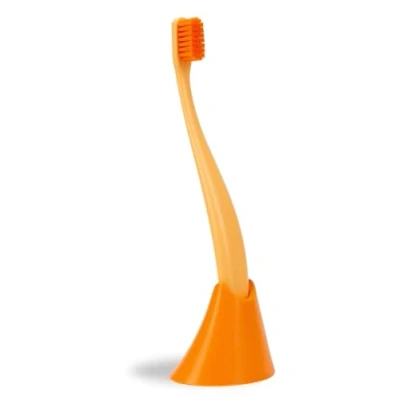 Image of promis Brush &amp; Holder: Sustainable Toothbrush Holder in Bioplastic, 6750 Soft Bristles, Made Germany, Italian Design (Orange)