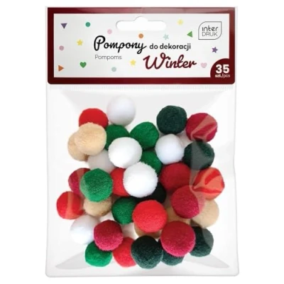 Image of Interdruk Craft Pom 35 Coloured 18 mm Pompoms for DYI Crafting Winter Set