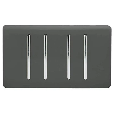 Image of Trendi 4 Gang 3 Way Intermediate Artistic Modern Glossy 10 Amp Rocker Light Switch Charcoal