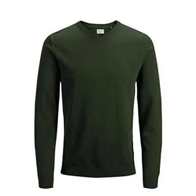 Image of JACK &amp; JONES Men&#039;s knitted V neck jumper, Green (rosin), XL