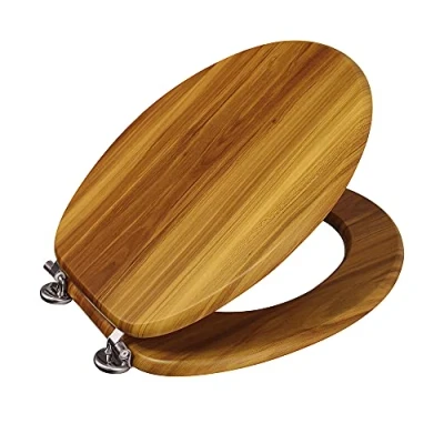 Image of Showerdrape Antique Pine Wood Toilet Seat, Seat with Adjustable Chrome Hinges, Standard Wooden PVC Veneers, The Effect Loo Includes Fixtures and Fittings.