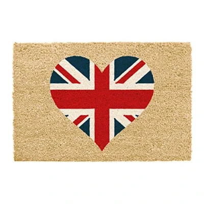 Image of CKB LTD Union Jack Flag Heart Shaped Novelty DOORMAT Unique Doormats Front/Back Door Mats Made with a non slip PVC backing Natural coir Indoor &amp; Outdoor