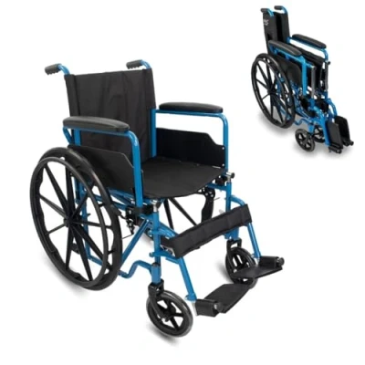 Image of Mobiclinic®, Folding Wheelchair Lightweight, with Big Wheels, Self Propelled, Marsella, Transit Wheelchair, Mobility aids, Quick Release castors at The Push of a Button, Sturdy, Seat 18.11 in