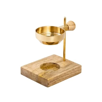 Image of NKlaus Tea Light Incense Burner Gold 11 cm High Adjustable Wooden Base Frankincense Resins 15868